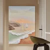 Pastel coastal canvas art displayed in a contemporary interior